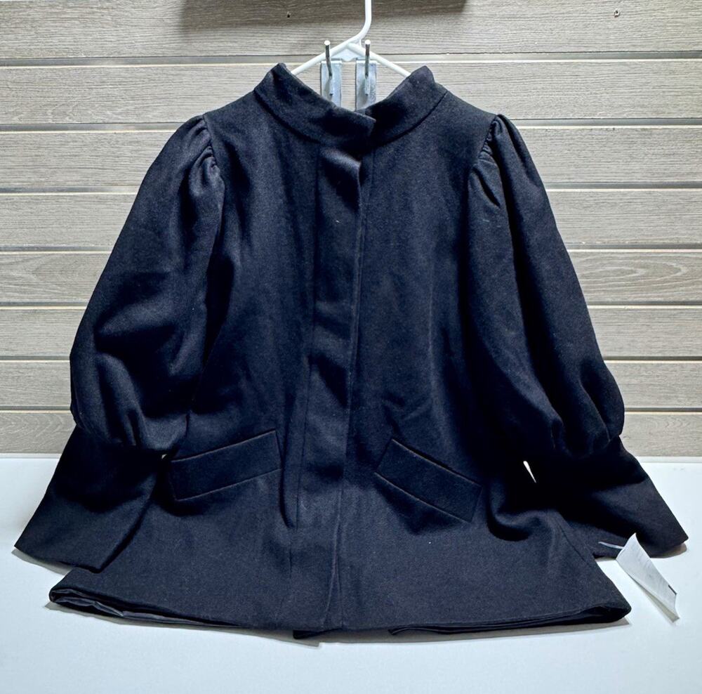 PAPER London Henry Coat Womens 6 Black Wool Puff Sleeve Designer NWT $520